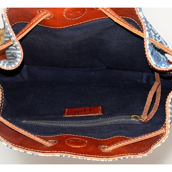 J. Jill Leather Fabric Bucket Large Tote Bag Boho Bag Brown Blue White - Picture 10 of 12